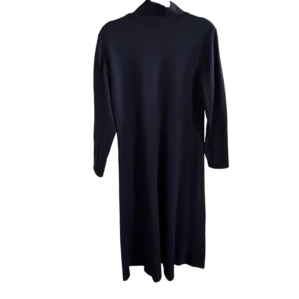 LL Bean Womens Black Mock Neck Long Sleeve Midi Dress Medium OJA37 Crepe Knit